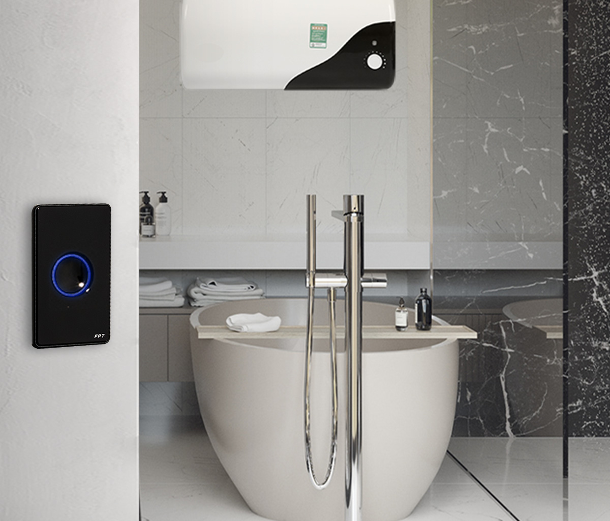 Công tắc cảm ứng 1 nút đen chữ nhật Athena 3500W