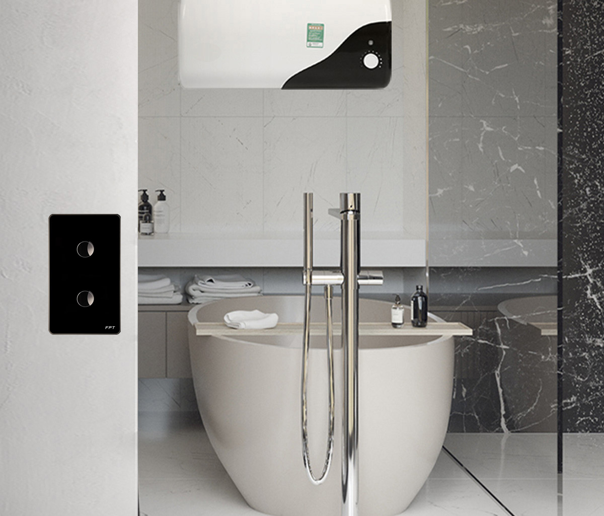 Công tắc cảm ứng 2 nút đen chữ nhật Athena 300W