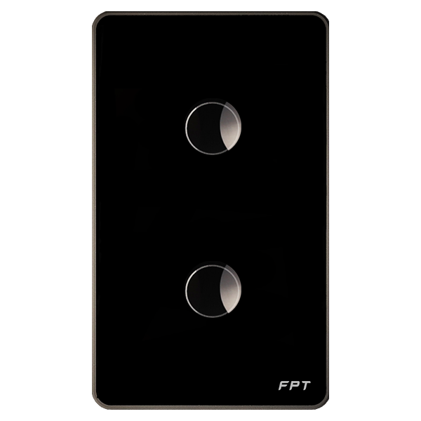 Công tắc cảm ứng 2 nút đen chữ nhật Athena 300W | FPT Smart Home