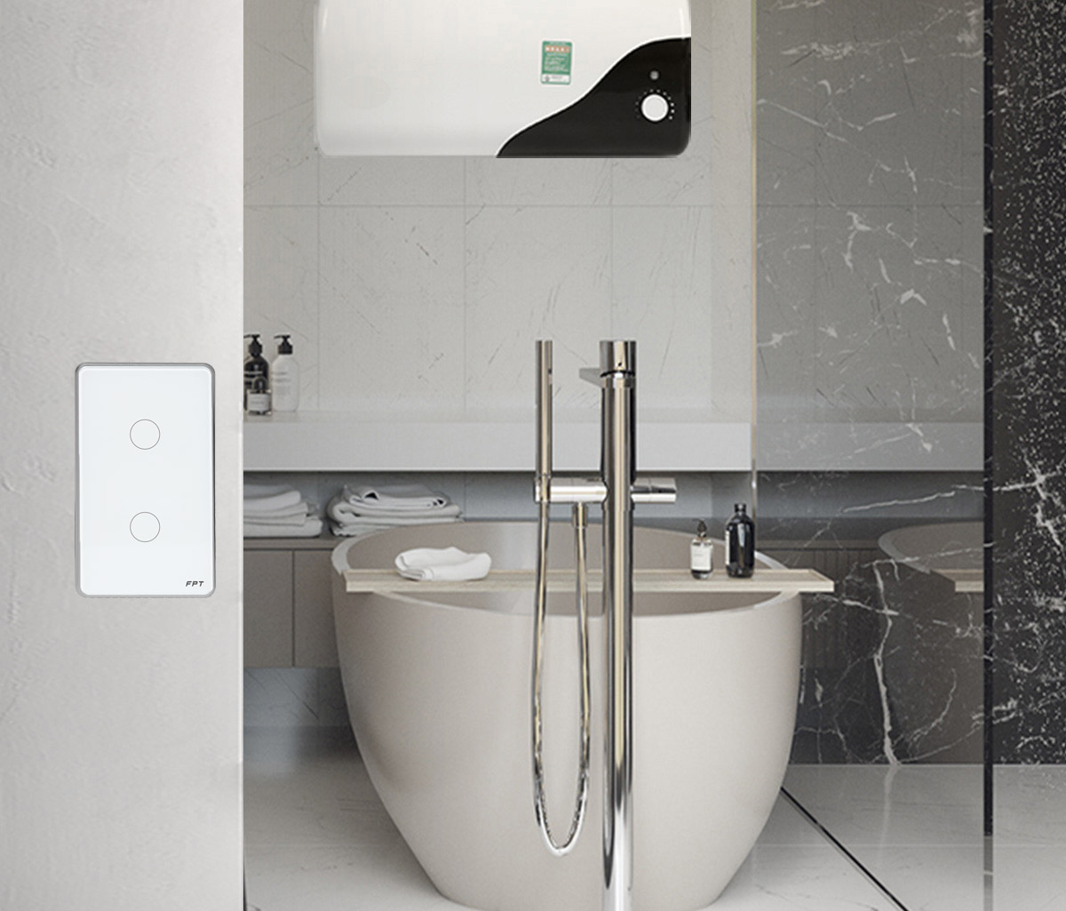 Công tắc cảm ứng 2 nút trắng chữ nhật Athena 300W