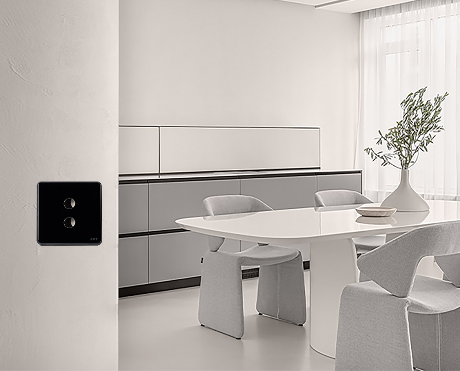 Công tắc cảm ứng Athena 2 nút đen vuông 300W