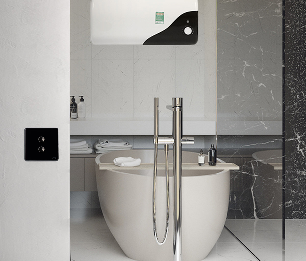 Công tắc cảm ứng Athena 2 nút đen vuông 300W