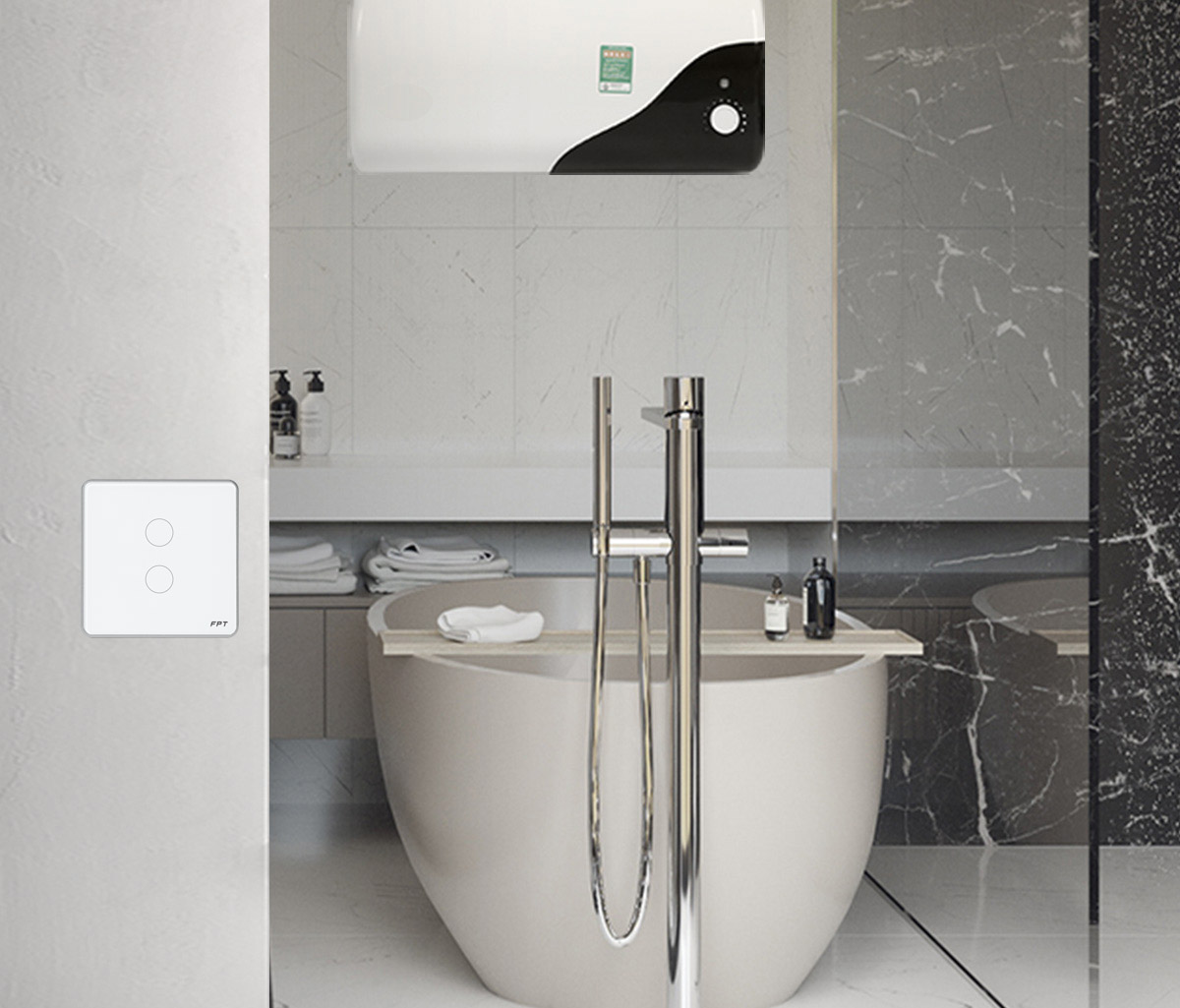 Công tắc cảm ứng Athena 2 nút trắng vuông 300W