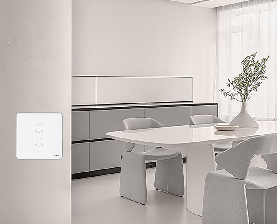 Công tắc cảm ứng Athena 2 nút trắng vuông 300W